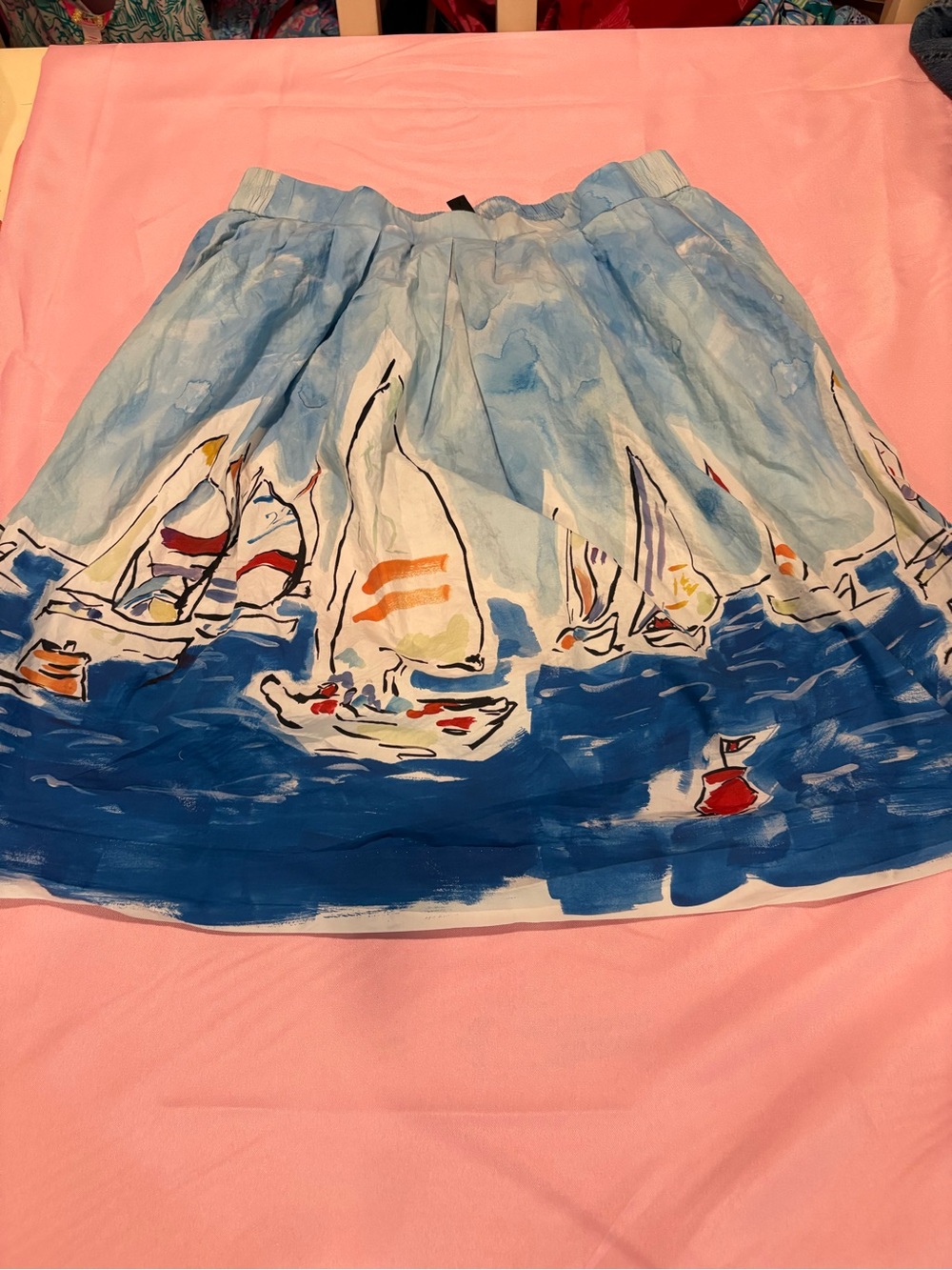 J.Crew Sailboat Print Cotton Skirt Pockets Nautical Coastal Pockets EUC Large P